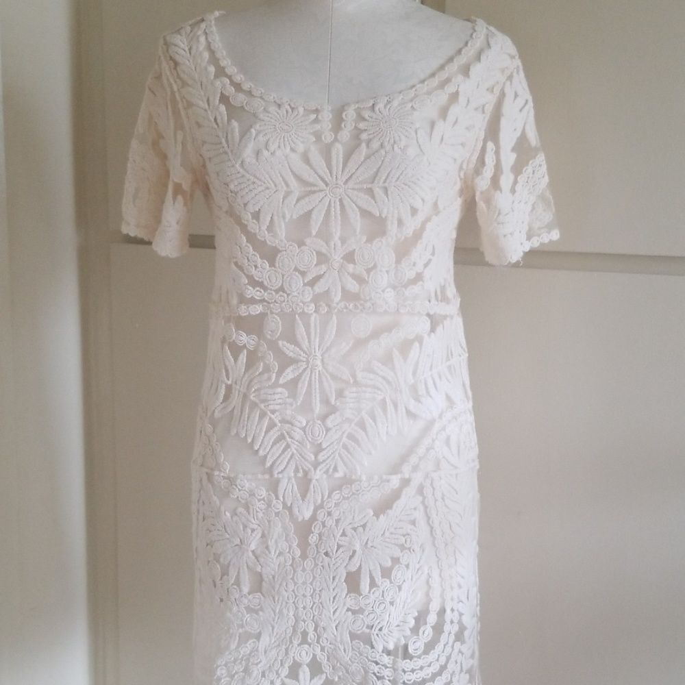 Vera & Lucy Ivory Sheer Lace Dress,  TU
